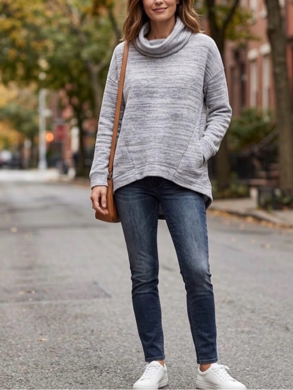 Anthropologie Saturday Sunday Space Dye Cowl Neck High Low Sweater S 0230 B2